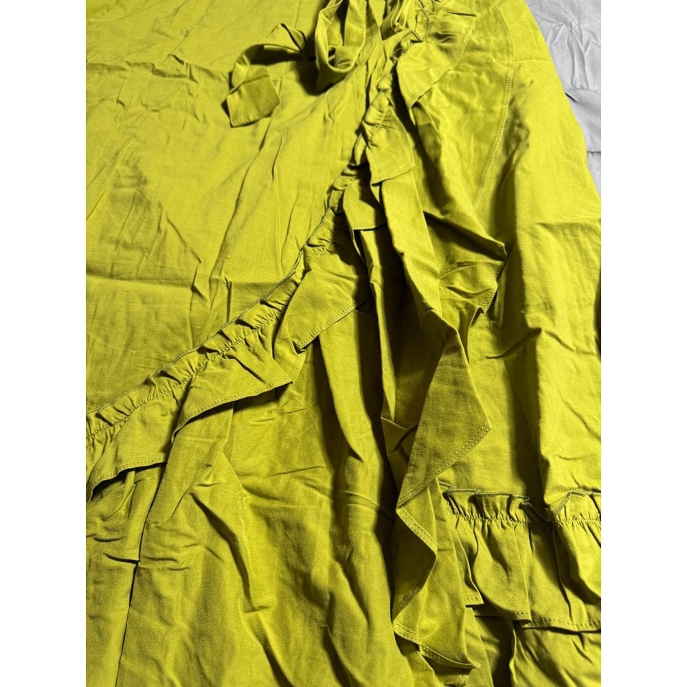 Maeve Ruffle Wrap Maxi Skirt Womens M Chartreuse Green Good Tiered Boho